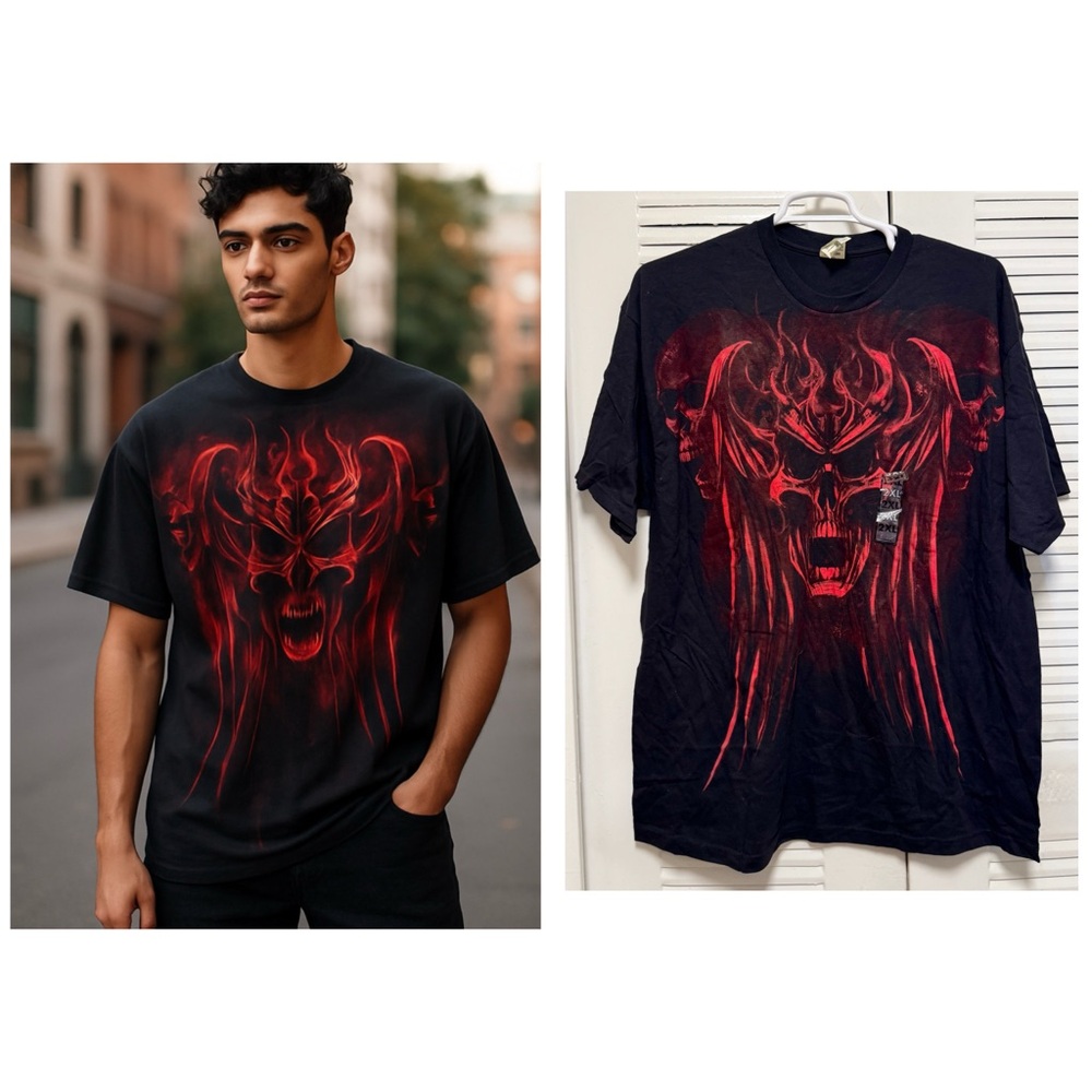 New -Vintage Delta Pro Weight Men’s Black Skull Graphic Cotton  T-Shirt 2XL